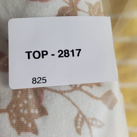 Old Navy Luxe Women’s Top Size L White Beige Floral Stretch Short Sleeve Blouse - Picture 6 of 6